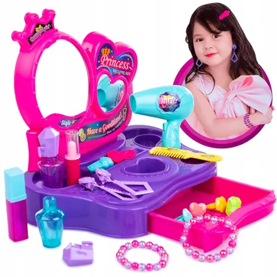 Produktbild von Kinder Schminktisch mit Zubehör – Spiel-Toilette für Mädchen – Make-up Set mit Schmuck und Spiegel