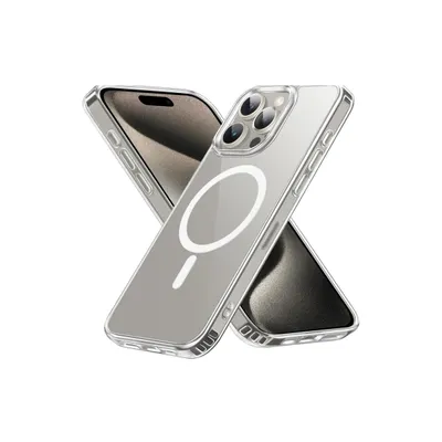 Two transparent phone cases with MagSafe rings are shown against a white background.