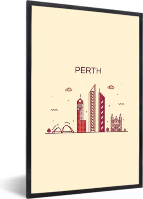 Produktbild von MuchoWow® Gerahmtes Poster Australien - Perth - Skyline 40x60 cm - Poster mit Schwarzem Bilderrahmen Wandposter Rahmen Foto Bilder - Papierdruck - Wandbilder