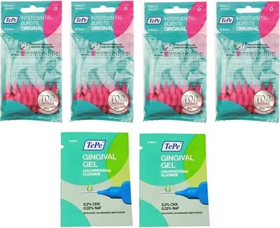 Produktbild von 4x TePe Original Interdentalbürsten - 0,4mm pink  + 2x 2ml Gingivalgel