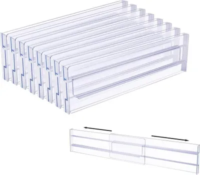 Produktbild von 8er-Set Schubladentrenner, Verstellbar (27.5-52cm), Transparente Schubladenteiler, Schubladen Organizer für Küchenspeicher, Schlafzimmer, Kommode