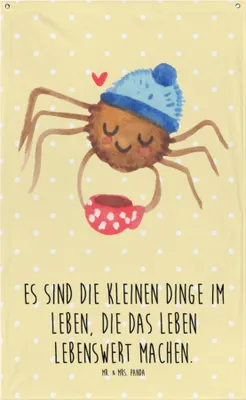 Produktbild von Mr. & Mrs. Panda Wandbild Spinne Agathe Kaffee - Gelb Pastell - Geschenk, Morgen, Wandtuch, Lebensweisheiten, Tapisserie, Gobelin, Morgenmuffel, Boho Wandteppich