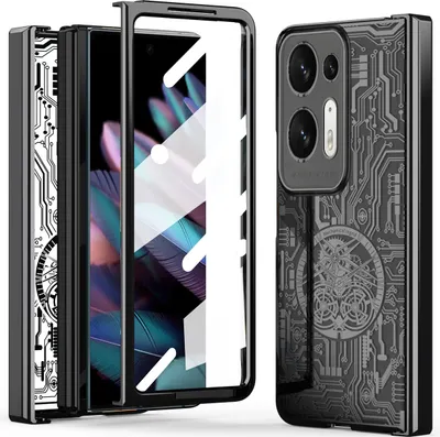 Image de Etui de luxe galvanisé pour Oppo Find N2, protection de la charnière, étui transparent avec film d'écran noir