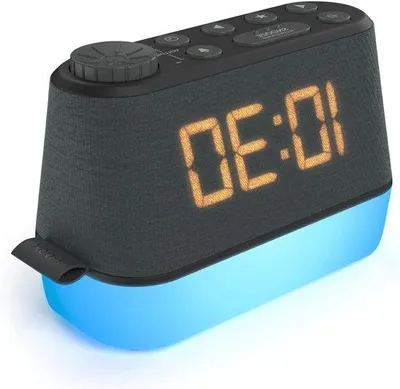 Obrázek produktu pro Budík s noční lampičkou, USB nabíječkou a relaxačními zvuky – dvojitý budík