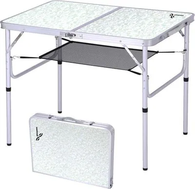 Produktbild von Famanu Campingtafel Höhenverstellbar - Tragbare Klapptisch für Innen und Außen - 59,9 cm L x 39,9 cm B (2 Höhen) mit Netzablage