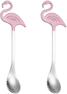 Produktbild von 2 Stück Flamingo Kaffeelöffel Teelöffel Dessertlöffel Schaufel Edelstahl Geschirr Rühren Zucker Rührstab Mischen (Silber)