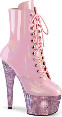 Produktbild von BEJEWELED-1020-7 Pleaser Damen Plateaustiefeletten babypink Holo Lack AB Strass