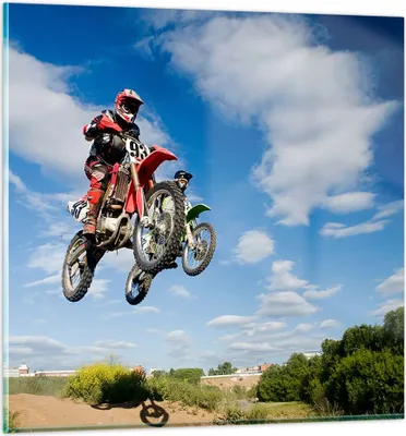 Produktbild von Bilder auf glas - Motorrad Reiter Himmel - 30x30cm - Glasbilder - Wandbilder - Kunstdruck - zum Aufhängen bereit - Wanddekoration aus Glas - Glas Bilder - Wandbild auf Glas - Einteilig - GAC30x30-0126