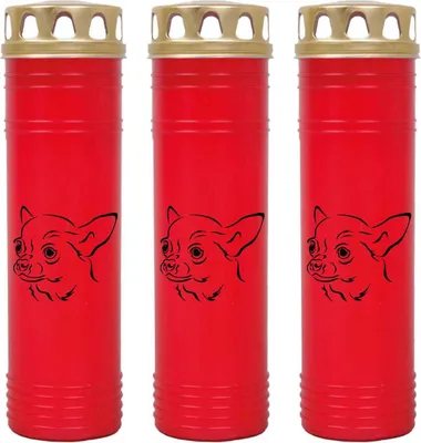 Produktbild von Grabkerze Rot 3er Pack, Brenndauer: 170 Stunden ( je Kerze ), Motiv: Chihuahua
