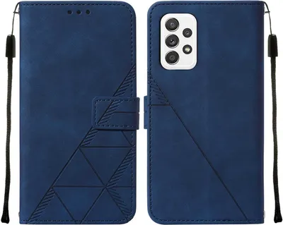 Produktbild von Galaxy A72 4G Hülle, Schlank Prägung Flip Leder Kartenfächer Schutzhülle mit Ständer für Samsung Galaxy A72 4G / 5G Blau