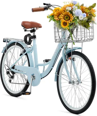 Obrázok produktu pre VEVOR Cruiser bicykel s 7 rýchlosťami (priemer pneumatík 660,4 mm) Plážový bicykel s veľkým košíkom a nosičom batožiny, cruiser bicykel s nastaviteľným sedadlom, na cyklistiku, tréning a nákupy, modrý