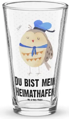 Produktbild von Mr. & Mrs. Panda Tumbler Eule Matrose - Transparent - Geschenk, Ehe, Heimathafen, Bierglas, Glas, Glasbecher, Owl, Cocktailglas, Wasserglas, Freundin