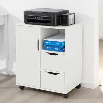 Produktbild von SoBuy FBT105-W Druckertisch mit 2 Schubladen Aktenschrank Rollcontainer