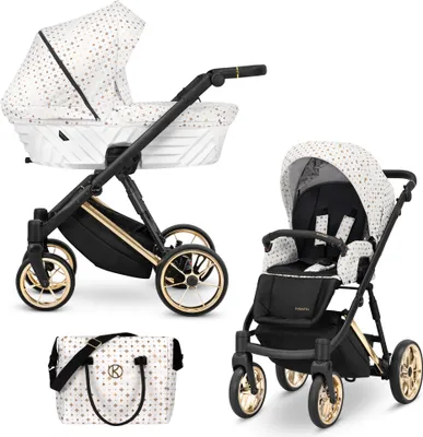 Produktbild von Kinderwagen IVENTO Sportwagen Babywagen Babyschale Komplettset Kinder Wagen Set 2 in 1 (White Style, Rahmenfarbe: Gold)