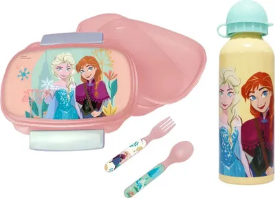 Produktbild von Disney Die Eiskönigin Anna Elsa 4 tlg Kinder Lunch Set Brotdose Alu-Trinkflasche