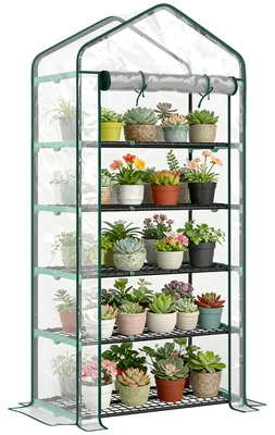 Image de Serre de jardin PVC avec šŠtagššres 5 niveaux, serre de balcon, chassis en acier, porte zippšŠe, 90x49x193cm, transparent