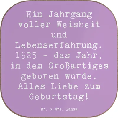 Produktbild von Mr. & Mrs. Panda Untersetzer für Gläser Spruch 1925 Geburtstag - Lavendeltraum - Geschenk, Happy Birthday, gläseruntersetzer, Coaster, Tassenuntersetzer, Alter