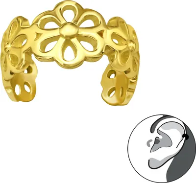 Produktbild von Ear Cuff 925 Sterling Silber Ohrklemme vergoldet mit Blumen