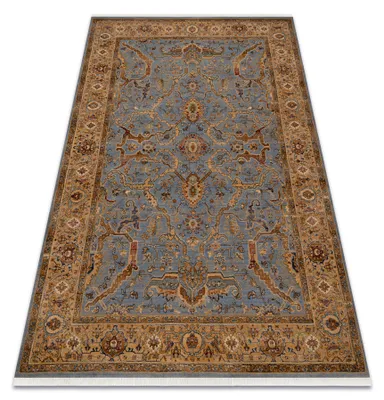 Image de Tapis en laine KESHAN franges, Cadre oriental 7875/53544 beige / bleu bleu 80x145 cm