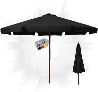 Produktbild von DELUKE® Sonnenschirm aus Holz PAUL Schwarz| HxB 254x330cm | Sonnenschirm 330 cm Kurbelschirm Standschirm Sonnenschutz Gartenschirm Balkonschirm klassisch
