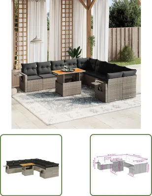 Produktbild von The Living Store 11-tlg. Garten-Sofagarnitur mit Kissen Grau Poly Rattan