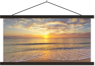 Produktbild von MuchoWow® Textilposter Strand - Sonnenuntergang - Meer 150x75 cm mit schwarzem Rahmen - Posterleiste