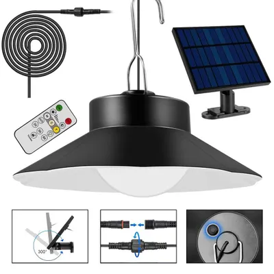 Produktbild von Außen Solarlampe Solar Pendelleuchte IP65 Wasserdichte Garten Hängelampe mit Fernbedienung, Kaltweiß