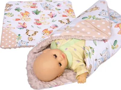 Obrázok produktu pre Becik pre bábiky, kornútok pre bábiku do 43 cm. BOBO minky/bavlnená - Rozprávkové zvieratká