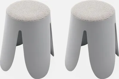Produktbild von sweeek - 2er Set stapelbare Hocker, strukturierter Bouclébezug - Hellgrau