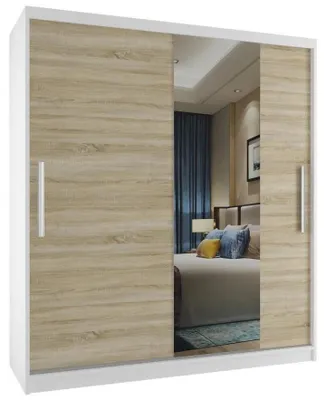Obrázek produktu pro Šatní skříň se zrcadlem AVEIRO 133x218 cm BÍLÁ/DUB SONOMA