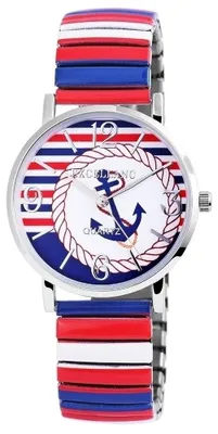Produktbild von Excellanc 1700006-005 Damenuhr mit Metallzugband Anker weiß blau rot
