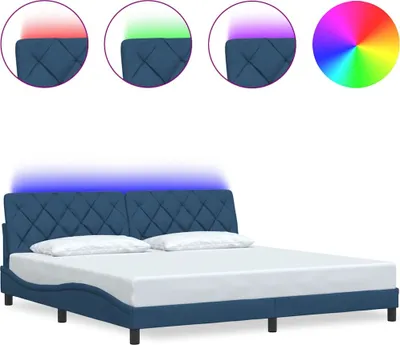 Produktbild von Bettgestell mit LED ohne Matratze Blau 200x200 cm Stoff
