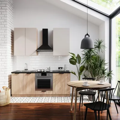 Produktbild von Küchenzeile – Küchenblock – Gerade Küche – Komplettküche – Singleküche – Sorento – K46-G200 – 200 cm – Sonoma Eiche & Beige Matt Ohne Arbeitsplatte