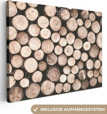 Produktbild von MuchoWow® - Leinwandbilder - Baumstämme - Winter - Natur, Wandbild, Wanddeko Bilder Wohnzimmer, 80x60 cm