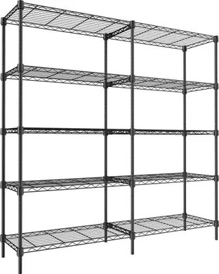 Produktbild von Schwerlastregal - 5 Ebenen Metallregal - Höhenverstellbare Böden - Nivellierfüße - Rostbeständig - 450 kg Tragkraft - Freistehend - Schwarz