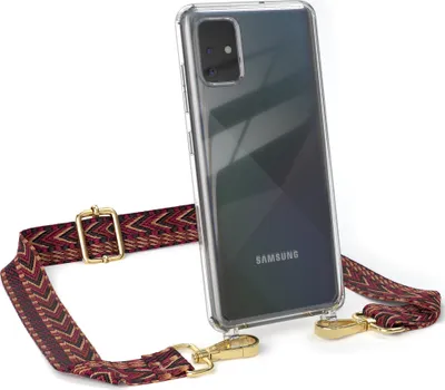 Produktbild von EAZY CASE Handykette - Verstellbarer Trageriemen kompatibel mit Samsung Galaxy A51, Handykordel mit transparenter Silikon-Hülle, Band in Rot