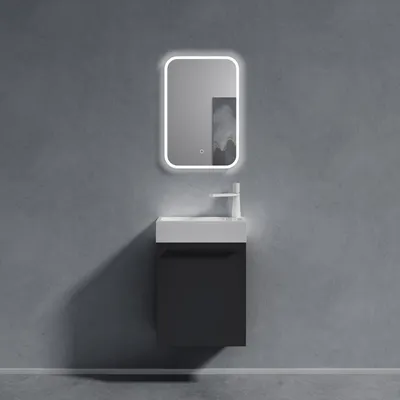 Image de doporro Petit Meuble sous Vasque Gris Noir et Vasque 46cm Ensemble de 2 Pièces de Meuble de Salle de Bain Design Pisa