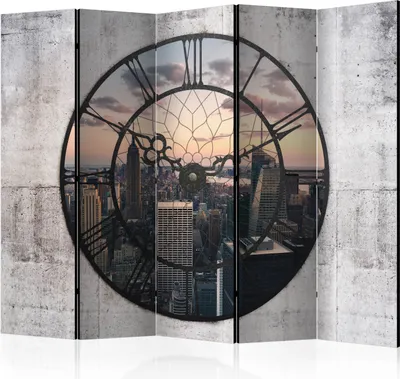 Produktbild von Akusticher Raumteiler New York Foto Paravent 225x172 cm beidseitig auf Vlies-Leinwand bedruckt Akustikschaum Trennwand Spanische Wand Sichtschutz Home Office Amerika Stadt USA Uhr d-C-0112-z-c