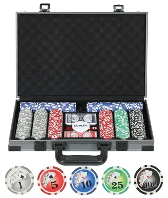 Produktbild von Poker-Set, Pokerkoffer, 400 Chips, 2 Kartendecks, 5 Würfel, Dealer-Scheibe, Unterlage
