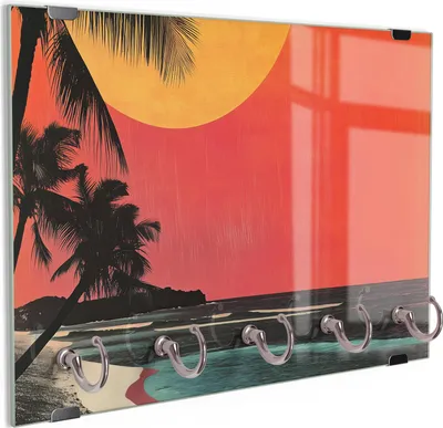 Produktbild von DEQORI Schlüsselbrett Glas 30x20 cm 'Tropenglut' Schlüssel Halter Board Haken
