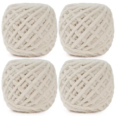 Immagine prodotto di Lana per lavorare a maglia e all'uncinetto, filato chenille spesso, 4 gomitoli da 100 grammi, color beige