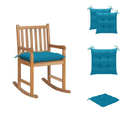 Produktbild von vidaXL Schaukelstuhl mit Hellblauem Kissen Massivholz Teak - Gartenstühle