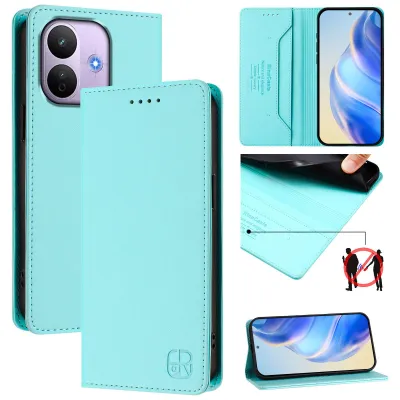 Image de Étui en cuir pour Xiaomi Redmi Note 17 Pro 5G, type portefeuille rabattable avec compartiments pour cartes, porte-monnaie et support. Couleur : turquoise