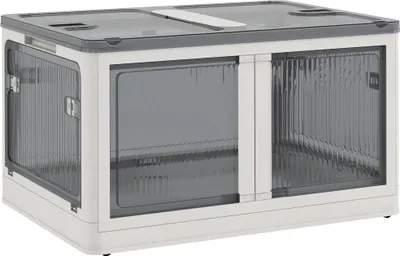 Image de Fortuna Lai Coffre de rangement 69 L Coffre empilable avec roulettes Coffre de rangement pliable Accès sur 5 côtés Couleur : blanc