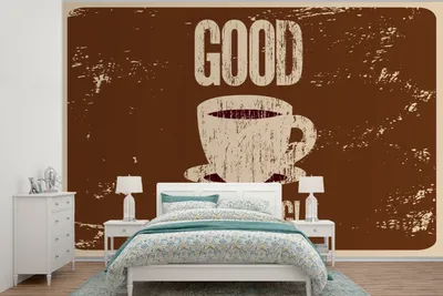 Produktbild von MuchoWow® Fototapete für Wohnzimmer oder Schlafzimmer Wandtapete Vinyl Motivtapete Kaffee - Sprichwörter - Guten Morgen! - Vintage - Zitate - 360x240 cm - Vinyl-Tapete