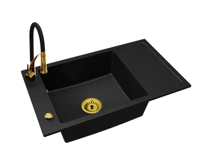 Produktbild von Granitspüle Küchenspüle 1 Becken BRADO LUIS Set Armatur NEXO Gold Automatik Siphon