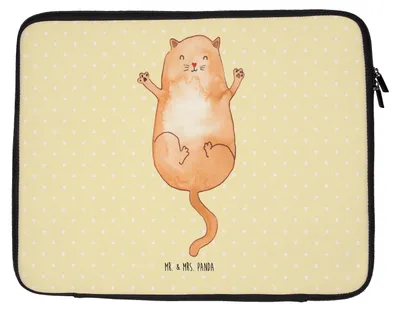 Produktbild von Mr. & Mrs. Panda Schutzhülle Laptop Katze Umarmen 33 x 42 cm - Gelb Pastell - Geschenk, Katzen, Hülle, Cat, Case, Laptoptasche, Cats, Tasche, Laptophülle, Freundin