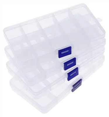 Immagine prodotto di Set di organizer trasparenti per gioielli Unyqoos® – 4 contenitori in plastica con scomparti regolabili (da 6 a 15) per orecchini, perle e anelli
