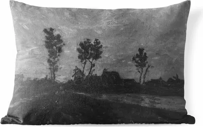 Produktbild von MuchoWow® Outdoor Kissen - Landschaft bei Sonnenuntergang - Vincent van Gogh - Schwarz und weiß - 60x40 cm - Wetterfest - Lounge Kissen - Zierkissen - Kissen für Innenräume