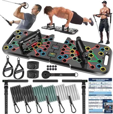 Produktbild von Famanu Faltbares Push-Up Board mit Widerstandsbändern - Multifunktional